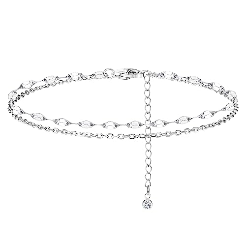 ORAZIO 925 Sterling Silber Knöchel Armband Mehrschichtige Fußkettchen für Frauen Herz Runde Kugel Zirkon Mehrere Stile Fußkettchen Verstellbare Kette Sommer Strand Fußschmuck 4 von ORAZIO