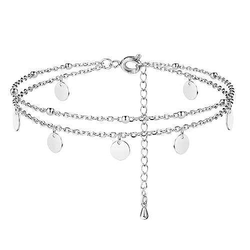 ORAZIO 925 Sterling Silber Knöchel Armband Mehrschichtige Fußkettchen für Frauen Herz Runde Kugel Zirkon Mehrere Stile Fußkettchen Verstellbare Kette Sommer Strand Fußschmuck 7 von ORAZIO