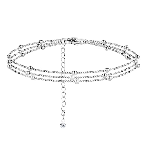 ORAZIO 925 Sterling Silber Knöchel Armband Mehrschichtige Fußkettchen für Frauen Herz Runde Kugel Zirkon Mehrere Stile Fußkettchen Verstellbare Kette Sommer Strand Fußschmuck 9 von ORAZIO