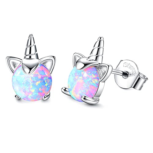 ORAZIO 925 Sterling Silber Opal Ohrstecker Star Katze Rundschliff Opal Ohrringe für Frauen Mädchen Klein Winzig Niedlich Ohrring Schmuck Geschenke für empfindliche Ohren von ORAZIO