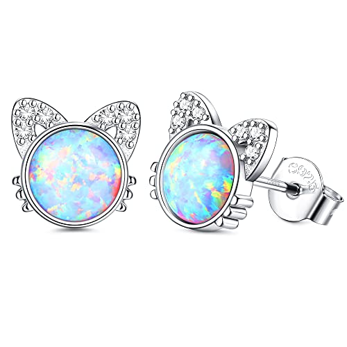 ORAZIO 925 Sterling Silber Opal Ohrstecker Star Katze Rundschliff Opal Ohrringe für Frauen Mädchen Klein Winzig Niedlich Ohrring Schmuck Geschenke für empfindliche Ohren von ORAZIO