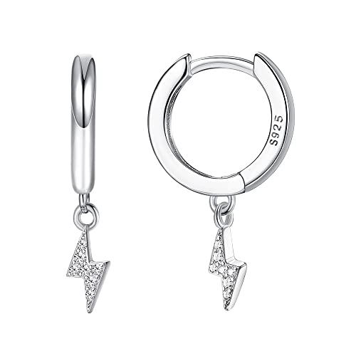 ORAZIO 925 Sterling Silber Post Huggie mit Baumelndem Ohrring Huggie Kleine Creolen Charm Personalisierte Zirkonia/Mond/Stern/Herz/Blitz/Kristalltropfen Baumelnde Ohrringe für Frauen von ORAZIO