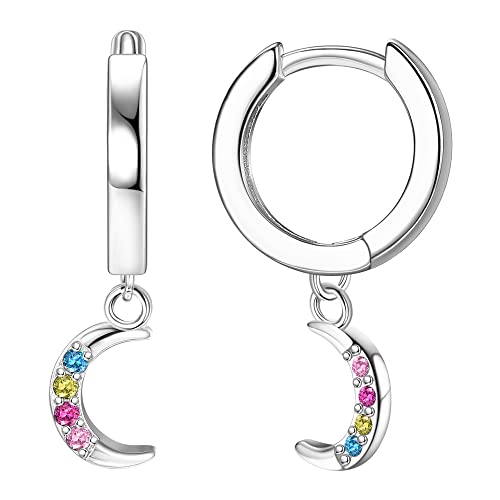 ORAZIO 925 Sterling Silber Post Huggie mit Baumelndem Ohrring Huggie Kleine Creolen Charm Personalisierte Zirkonia/Mond/Stern/Herz/Blitz/Kristalltropfen Baumelnde Ohrringe für Frauen von ORAZIO