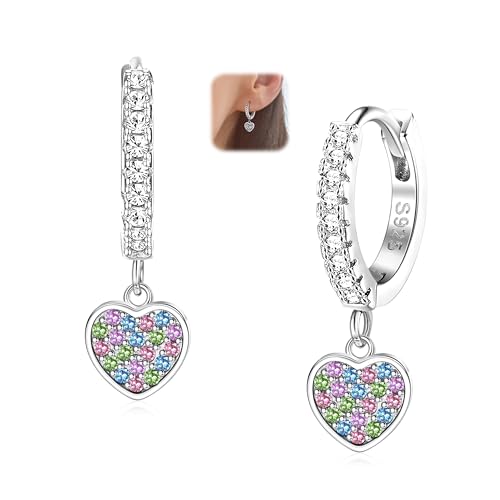 ORAZIO 925 Sterling Silber Schmetterling Liebe Herz baumeln Hoop Ohrringe für Frauen Mädchen Kinder Hypoallergene kubischer Zirkon Mehrfarbig baumeln Hoop Ohrringe 2 von ORAZIO