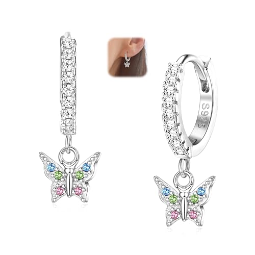 ORAZIO 925 Sterling Silber Schmetterling Liebe Herz baumeln Hoop Ohrringe für Frauen Mädchen Kinder Hypoallergene kubischer Zirkon Mehrfarbig baumeln Hoop Ohrringe 6 von ORAZIO