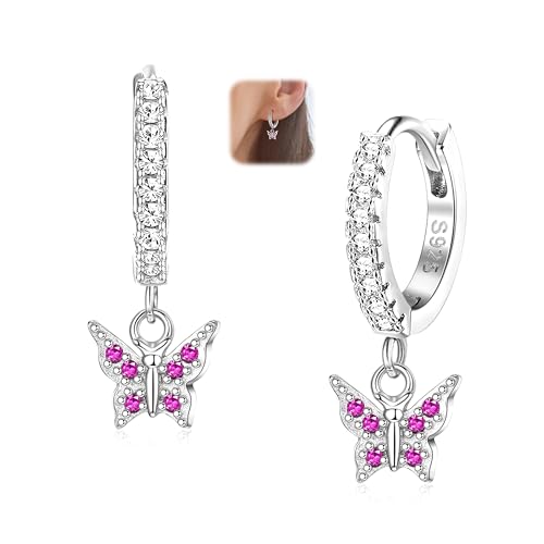 ORAZIO 925 Sterling Silber Schmetterling Liebe Herz baumeln Hoop Ohrringe für Frauen Mädchen Kinder Hypoallergene kubischer Zirkon Mehrfarbig baumeln Hoop Ohrringe 7 von ORAZIO