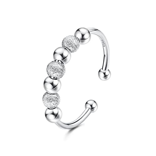 ORAZIO 925er Silberringe für Frauen Massiver Sterlingsilber Anxiety Thumb Fidget Ring Verstellbarer Spinner Ring für Angst Frauen Anti-Angst-Modering mit Perlenschmuck von ORAZIO