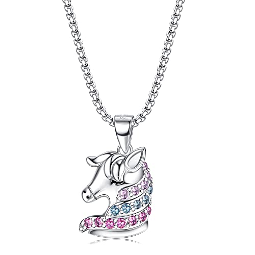 ORAZIO CZ Glückspferd Anhänger Halskette Sterling Silber 925 für Mädchen Pferdeliebhaber, Silber Pferd Anhänger mit Edelstahlkette BFF Ketten Pferdeschmuck Geburtstagsgeschenke für Kinder von ORAZIO