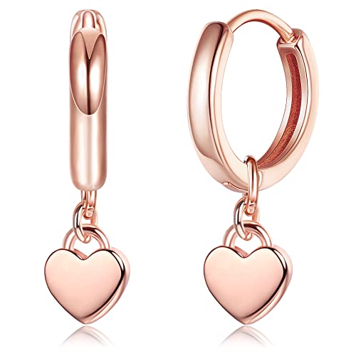 ORAZIO Creolen Ohrringe hängend mit Herz silber 925 für Frauen Mädchen, kleine Huggie Ohrring mit Liebe baumeln, leichte Silber Rose Gold Creolen Ohrringe hängend 10mm Schmuck Geschenke von ORAZIO