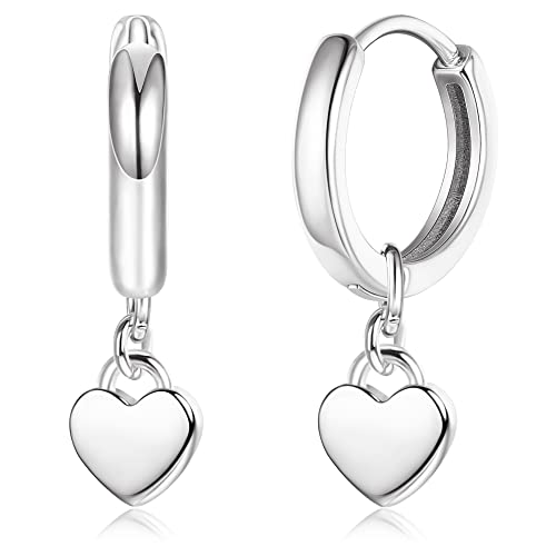 ORAZIO Creolen Ohrringe hängend mit Herz silber 925 für Frauen Mädchen, kleine Huggie Ohrring mit Liebe baumeln, leichte Silber Rose Gold Creolen Ohrringe hängend 10mm Schmuck Geschenke von ORAZIO