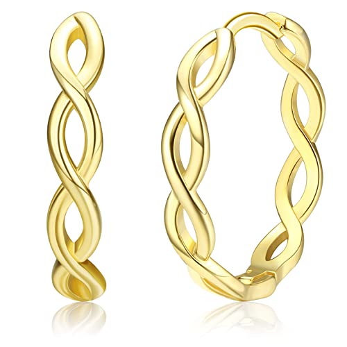 ORAZIO Creolen Silber Damen Ohrringe 925 Sterling Silber Hypoallergen 20mm Creolen Ohrringe mit AAA Zirkonia 14 Karat Gold leicht Creolen für Damen Mädchen Schmuck Geschenk von ORAZIO