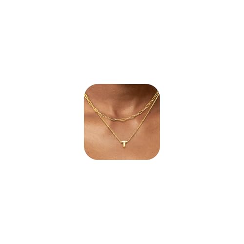 ORAZIO Layered Kette Gold mit Buchstaben 18K Vergoldet Buchstaben Kette Damen Namenskette Personalisiert Monogramm Buchstaben Anhänger A-Z Halskette Gold Schmuck Geschenke Kette T von ORAZIO