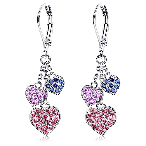 ORAZIO Herz Creolen Ohrringe für Mädchen Hypoallergen Baumelnder Reif mit 925 Sterling Silber Ohrringe mit 3 Mini-Herzen & Kristalle, kleine Ohrring mit Reifen für Kinder Schmuck Geburtstagsgeschenk von ORAZIO