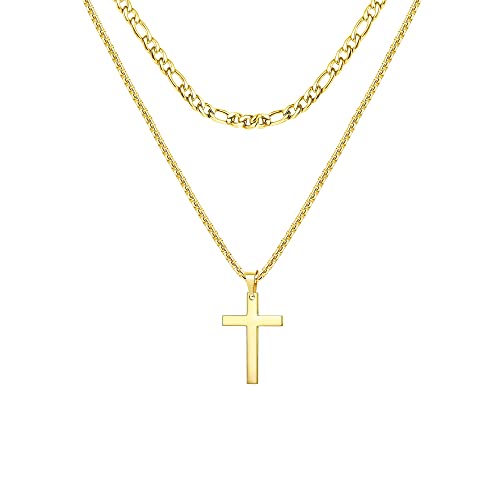 ORAZIO Kreuz Kette Halskette für Frauen Männer, Edelstahl Figaro Kette und Quadratische Kette Halskette mit 925 Sterling Silber Plain Kreuz Anhänger, Einfache Schmuck Geschenk für Mädchen Jungen von ORAZIO