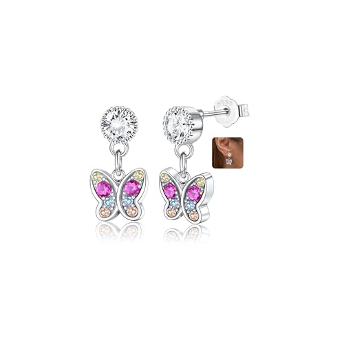 ORAZIO Ohrringe Silber 925 für Frauen Kinder Mädchen, Niedliche Schmetterling Herz Stern Blume Tropfen Ohrstecker Hängend Hypoallergene Bunte Cubic Zirkonia Ohrringe Baumeln Schmuck Geschenk von ORAZIO
