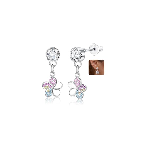 ORAZIO Ohrringe Silber 925 für Frauen Kinder Mädchen, Niedliche Schmetterling Herz Stern Blume Tropfen Ohrstecker Hängend Hypoallergene Bunte Cubic Zirkonia Ohrringe Baumeln Schmuck Geschenk von ORAZIO