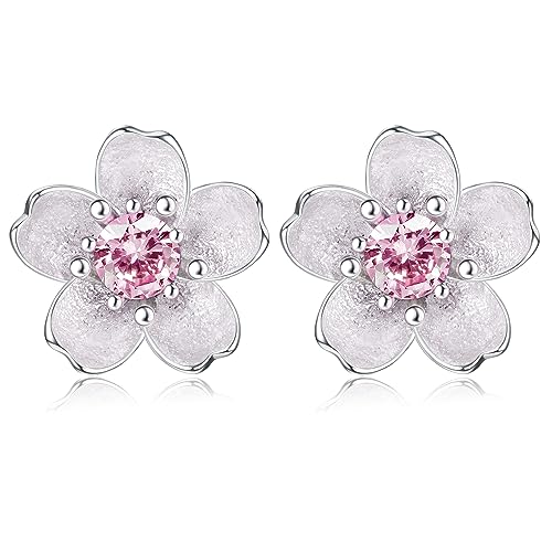 ORAZIO Rosa Blumen Ohrringe für Damen Ohrstecker aus 925er Sterlingsilber Kirschblüten Blume Weiß Rosa CZ Knorpel Hypoallergen Ohrstecker Schmuck Geschenke für Kinder und Frauen von ORAZIO