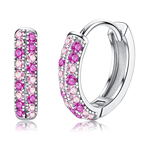 ORAZIO Silber Creolen Ohrringe für Damen 925 Sterling Silber Creolen Ohrringe mit bunten Cubic Zirkonia Hypoallergene Silber Huggie Scharnier Knorpel Ohrringe Rosa 1 von ORAZIO