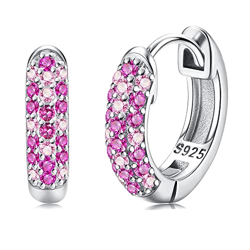 ORAZIO Silber Creolen Ohrringe für Damen 925 Sterling Silber Creolen Ohrringe mit bunten Cubic Zirkonia Hypoallergene Silber Huggie Scharnier Knorpel Ohrringe Rosa 3 von ORAZIO