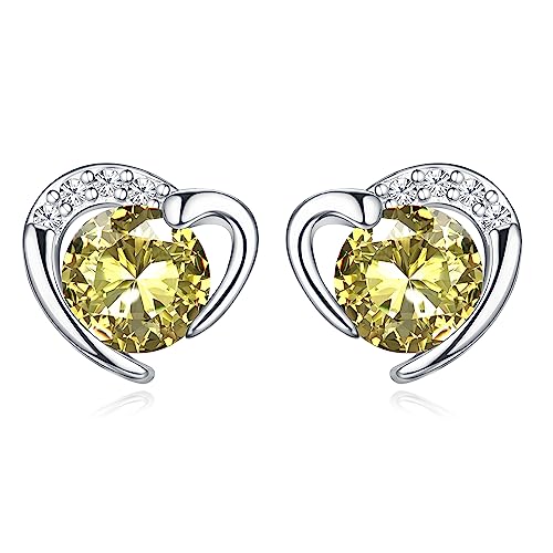 ORAZIO Sterling Silber Ohrstecker mit Geburtsstein für Damen Weißgold Zirkonia Herz Ohrstecker Zierliche Geburtsstein Ohrringe Schmuck Geschenke für Mädchen von ORAZIO