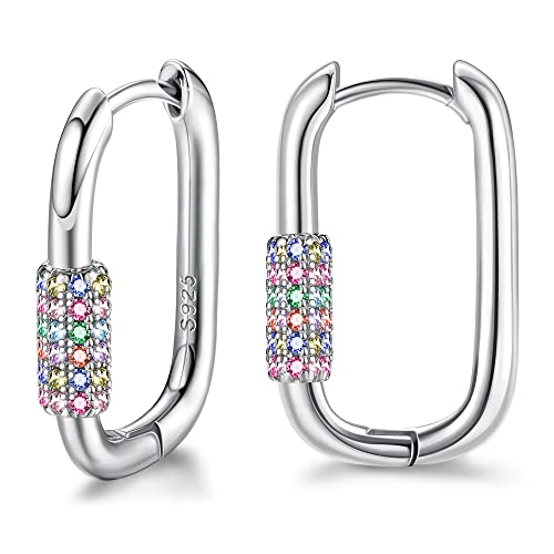 ORAZIO U Creolen Hoop Ohrringe Sterling Silber 925 Vintage U-Form Huggie Ohrringe für Damen Frauen, Hypoallergen Bunte Cubic Zirconia Ohrringe für Mädchen Geschenke von ORAZIO