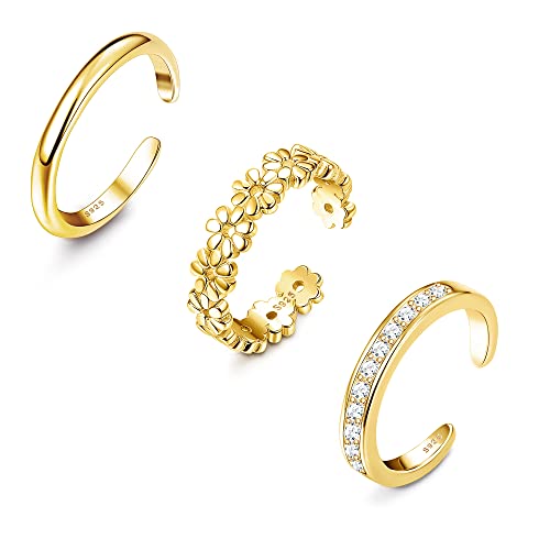 ORAZIO Zehenring Silber 925 Damen Mädchen Offene Zehenringe Verstellbare Platinbeschichtung Hypoallergen Kleiner Fingerring Pinky Ring Gold Einfacher Toe Ring Set Fußschmuck von ORAZIO