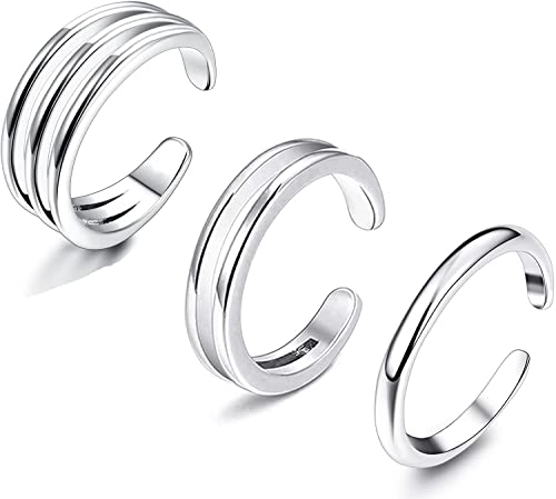 ORAZIO Zehenring Silber Für Damen Mädchen Offene Zehenringe Verstellbare Platinbeschichtung Hypoallergen Kleiner Fingerring Pinky Ring Einfacher Toe Ring Set Fußschmuck von ORAZIO