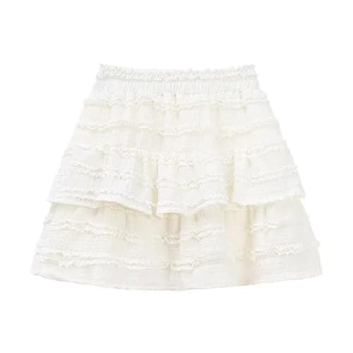 Kurze Röcke Für Damen - Süßer Süßer Flauschiger A-Linien-Rock Im Sommer Im Koreanischen Stil Mit Hoher Taille Und Rüschen Unregelmäßige Baumwolle Lässiges Temperament Streetwear Beige S von ORDOBO