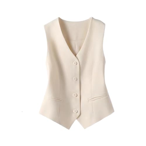 ORDOBO Damen Anzugweste - Übergröße Einfarbig Slim Fit Ärmellose Strickjacke Weste Mit V-Ausschnitt Einreihig Für Die Arbeit Büro Business Blazer Weste Beige Xxl von ORDOBO