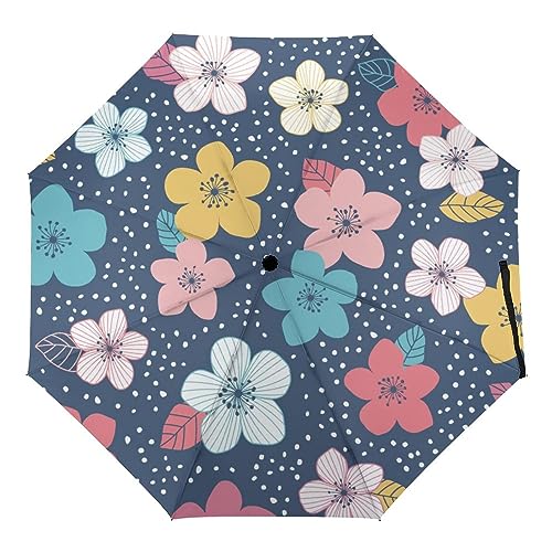 ORENZ Automatischer Regenschirm Bunte Blumen Faltbare Regenschirme Leichte Winddichte Regenschirme Tragbare Reiseschirme von ORENZ
