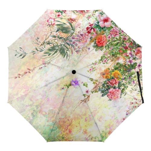 ORENZ Automatischer Regenschirm Bunte Blumen Faltbare Regenschirme Leichte Winddichte Regenschirme Tragbare Reiseschirme von ORENZ