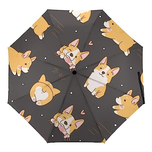 ORENZ Automatischer Regenschirm Corgi Hund Niedliches Muster Faltbare Regenschirme Leichte Winddichte Regenschirme Tragbare Reiseschirme ORENZ Automatischer Regenschirm Corgi Hund Niedliches Muster Faltbare Regenschirme Leichte Winddichte Regenschirme Tragbare Reiseschirme von ORENZ