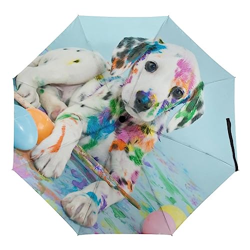 ORENZ Automatischer Regenschirm Dalmatiner Hund Faltbare Regenschirme Leichte Winddichte Regenschirme Tragbare Reiseschirme von ORENZ
