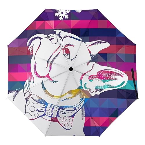 ORENZ Automatischer Regenschirm Französische Bulldogge Faltbare Regenschirme Leichte Winddichte Regenschirme Tragbare Reiseschirme von ORENZ