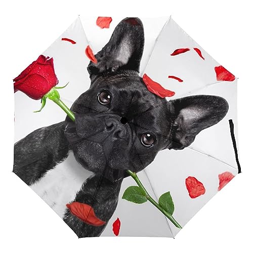 ORENZ Automatischer Regenschirm Französische Bulldogge Rose Faltbare Regenschirme Leichte Winddichte Regenschirme Tragbare Reiseschirme ORENZ Automatischer Regenschirm Französische Bulldogge Rose Faltbare Regenschirme Leichte Winddichte Regenschirme Tragbare Reiseschirme von ORENZ