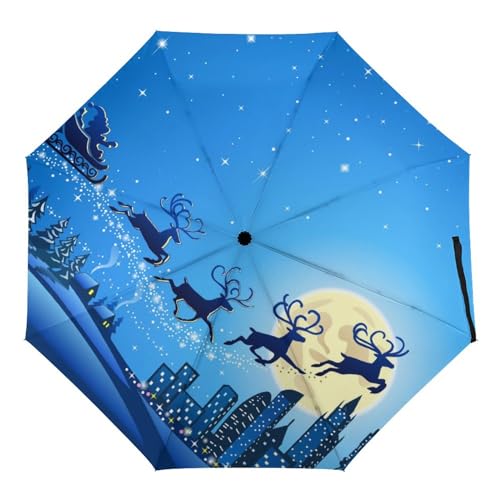 ORENZ Automatischer Regenschirm Hirsche Weihnachtsnacht Landschaft Faltbare Regenschirme Leichte Winddichte Regenschirme Tragbare Reiseschirme von ORENZ