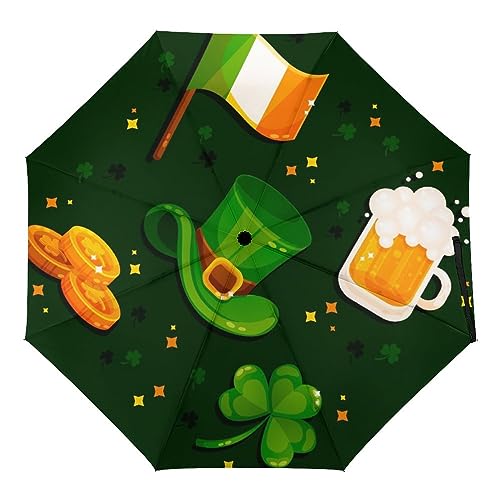 ORENZ Automatischer Regenschirm St. Patrick's Day Irische Flagge Kleeblatt Faltbare Regenschirme Leichte Winddichte Regenschirme Tragbare Reiseschirme von ORENZ