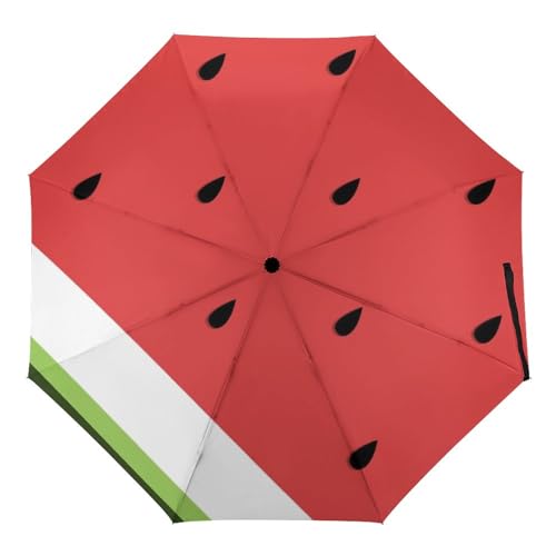 ORENZ Automatischer Regenschirm Wassermelone Muster Faltbare Regenschirme Leichte Winddichte Regenschirme Tragbare Reiseschirme von ORENZ