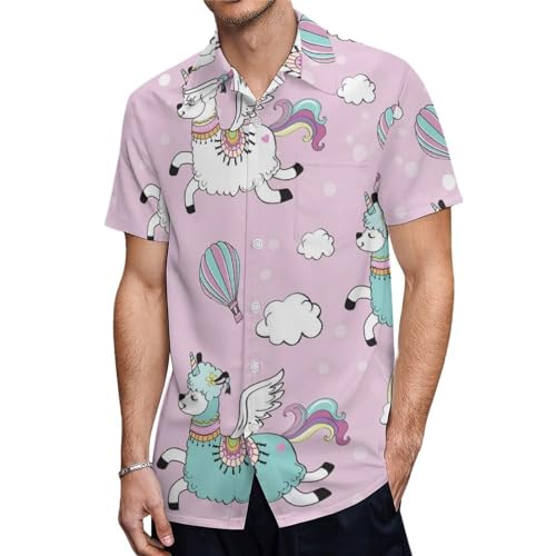 ORENZ Herrenhemd Mit Kurzen Ärmeln Alpaka Tier Regenbogen Button Down Hemden Für Männer von ORENZ