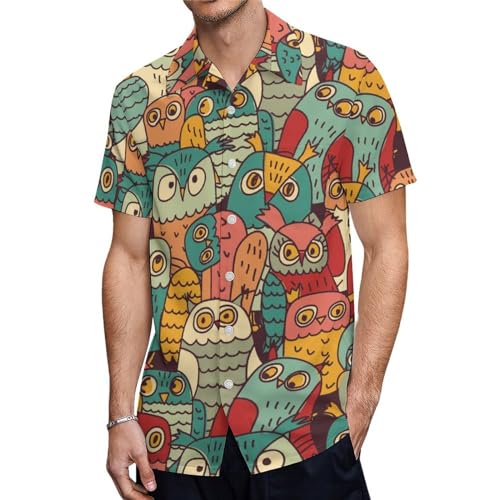 ORENZ Herrenhemd Mit Kurzen Ärmeln Eulen Und Vögel Muster Button Down Hemden Für Männer von ORENZ