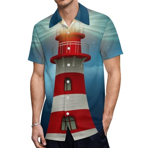 ORENZ Herrenhemd Mit Kurzen Ärmeln Leuchtturm Button Down Hemden Für Männer von ORENZ