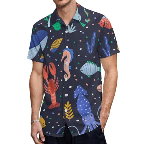 ORENZ Herrenhemd Mit Kurzen Ärmeln Meerestiere Button Down Hemden Für Männer von ORENZ