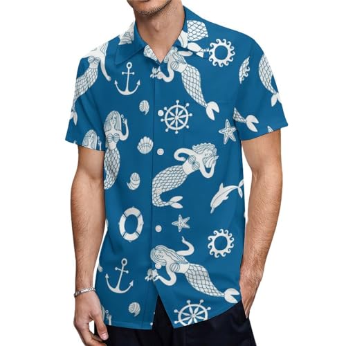 ORENZ Herrenhemd Mit Kurzen Ärmeln Meerjungfrauen Und Muscheln Button Down Hemden Für Männer von ORENZ