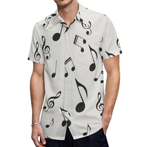 ORENZ Herrenhemd Mit Kurzen Ärmeln Musiknoten-Muster Button Down Hemden Für Männer von ORENZ