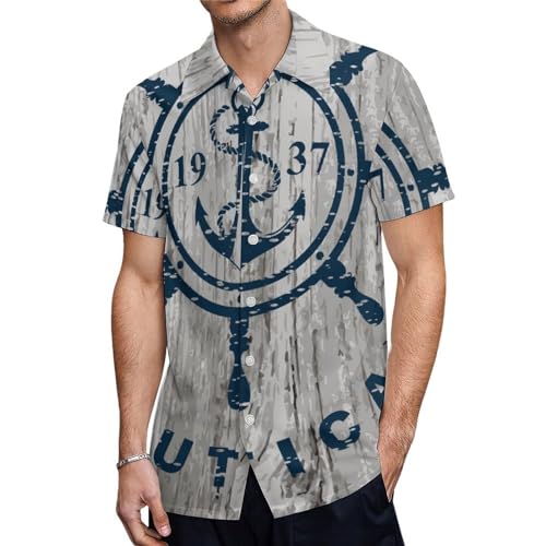 ORENZ Herrenhemd Mit Kurzen Ärmeln Nautischer Anker Button Down Hemden Für Männer von ORENZ