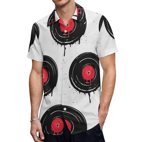 ORENZ Herrenhemd Mit Kurzen Ärmeln Schallplatten-Muster Button Down Hemden Für Männer von ORENZ