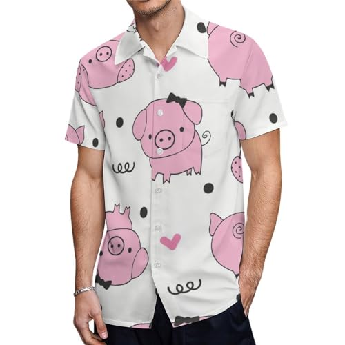 ORENZ Herrenhemd Mit Kurzen Ärmeln Schweine Muster Button Down Hemden Für Männer von ORENZ