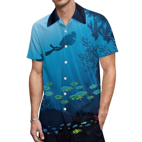ORENZ Herrenhemd Mit Kurzen Ärmeln Unterwasserwelt Fische Button Down Hemden Für Männer von ORENZ