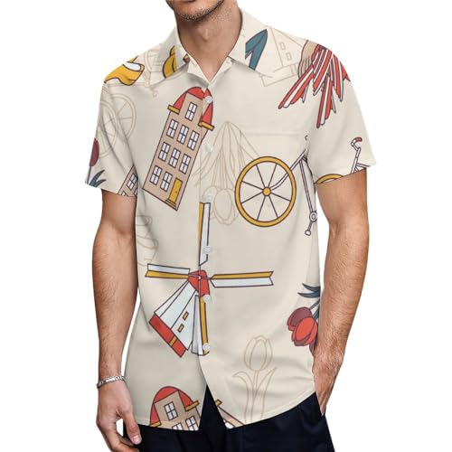 ORENZ Herrenhemd Mit Kurzen Ärmeln Windmühle Tulpen Button Down Hemden Für Männer von ORENZ