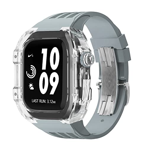 ORFKMF Luxus-Modifikationsset für Apple Watch Ultra 45 mm, transparente Hülle für iWatch-Serie, 44 mm, Sport-Gummiband, Mod-Kit, Zubehör, For 44mm, Achat von ORFKMF